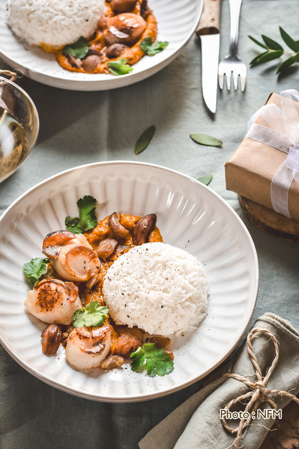 Recette coquilles Saint-Jacques Crème potimarron coco