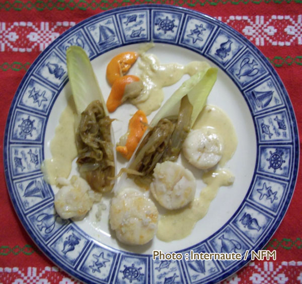 Recette Coquille Saint-Jacques creme endives caramelisees