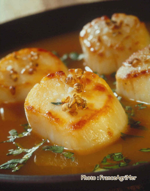 Recette Coquille Saint-Jacques en nage jus carotte coriandre