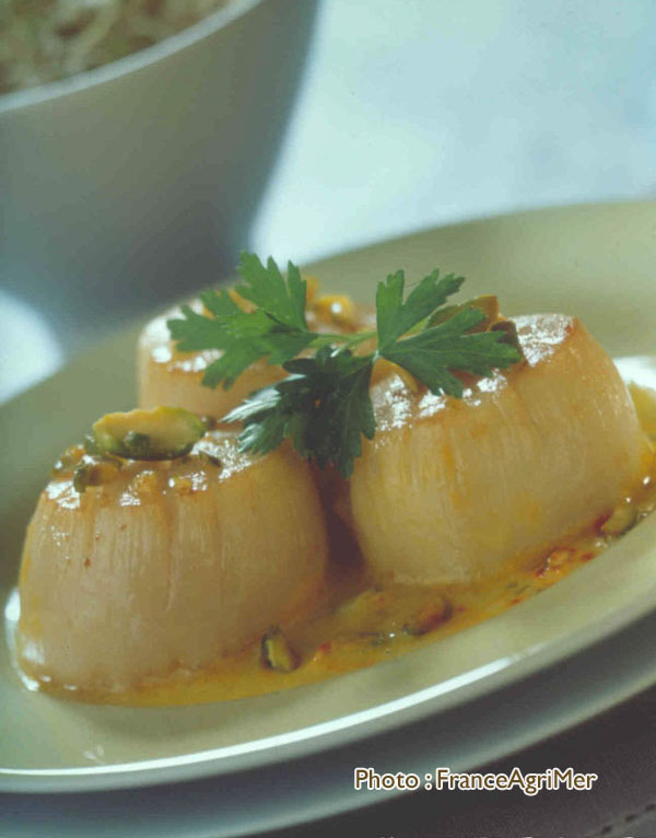 Recette Coquille Saint-Jacques pistache grillee safran