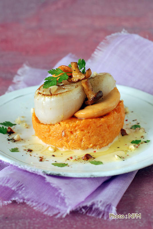 Recette Coquille Saint-Jacques plancha potimarron girollel