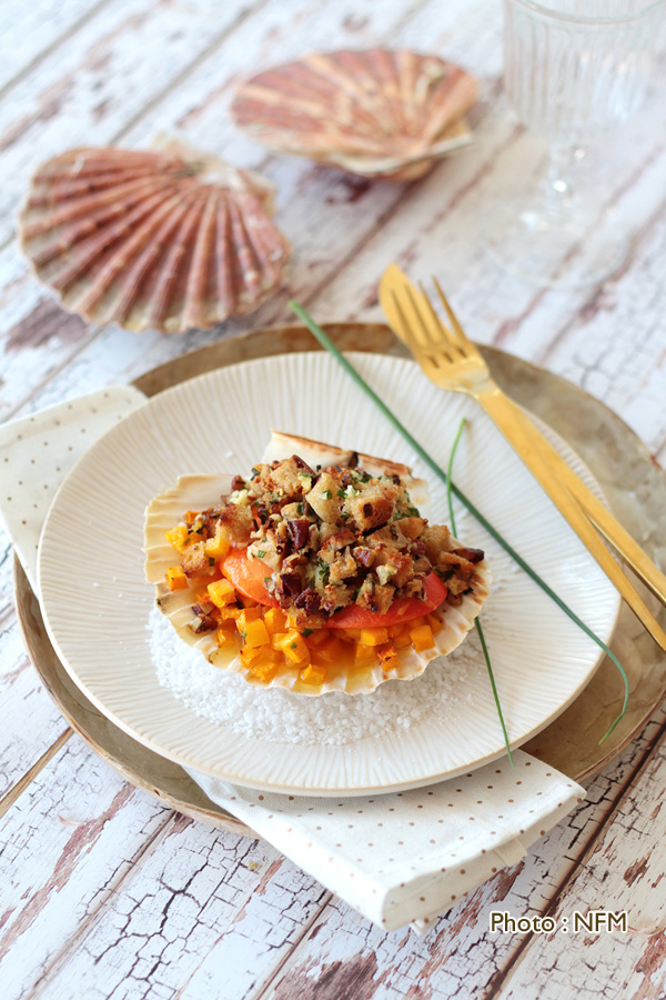 Recette Coquilles Saint-Jacques gratinée au beurre de noix