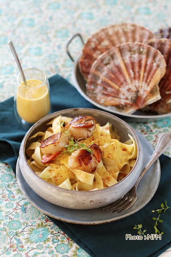 Recette coquilles Saint-Jacques Tagliatelle et pesto de corail